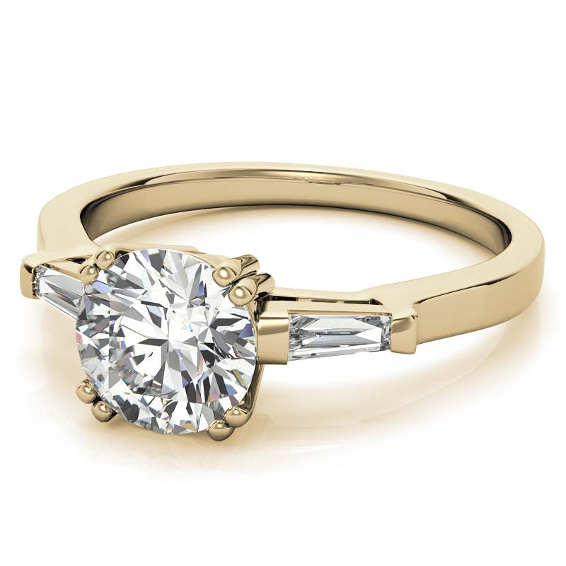 Round with Tapered Baguette Moissanite Engagement Ring