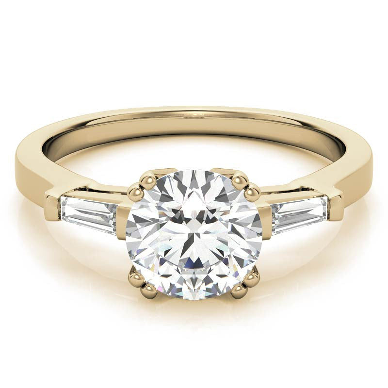 Round with Tapered Baguette Moissanite Engagement Ring