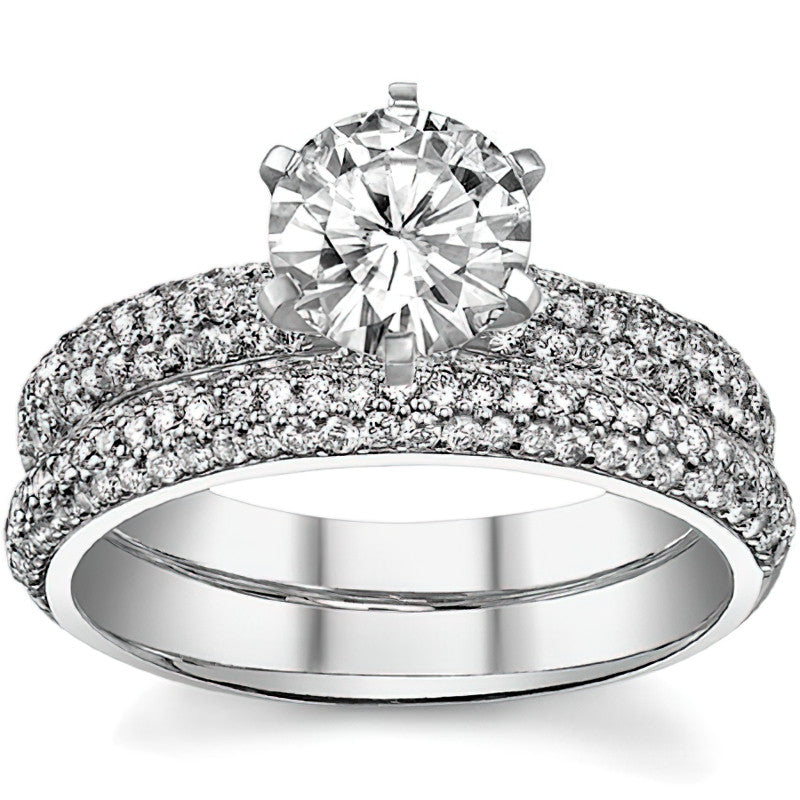 Round Brilliant Moissanite Pave Engagement Ring