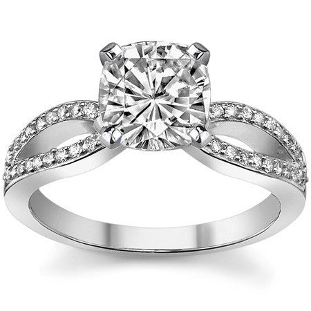 Moissanite & Diamond Pave Split Shank Engagement Ring