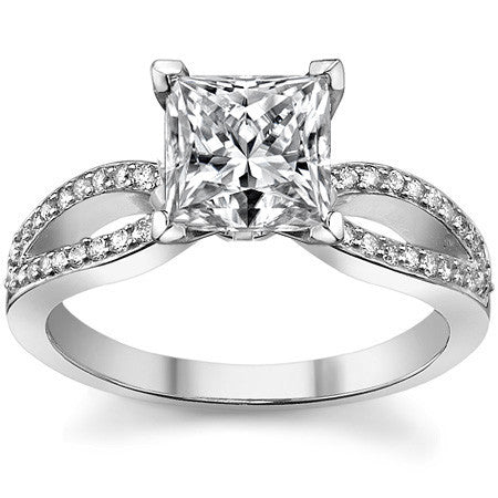 Moissanite & Diamond Pave Split Shank Engagement Ring