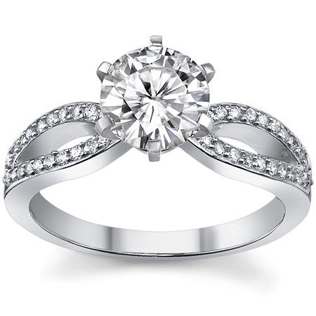 Moissanite & Diamond Pave Split Shank Engagement Ring