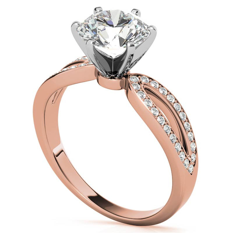 Moissanite & Diamond Pave Split Shank Engagement Ring