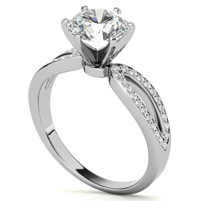 Moissanite & Diamond Pave Split Shank Engagement Ring