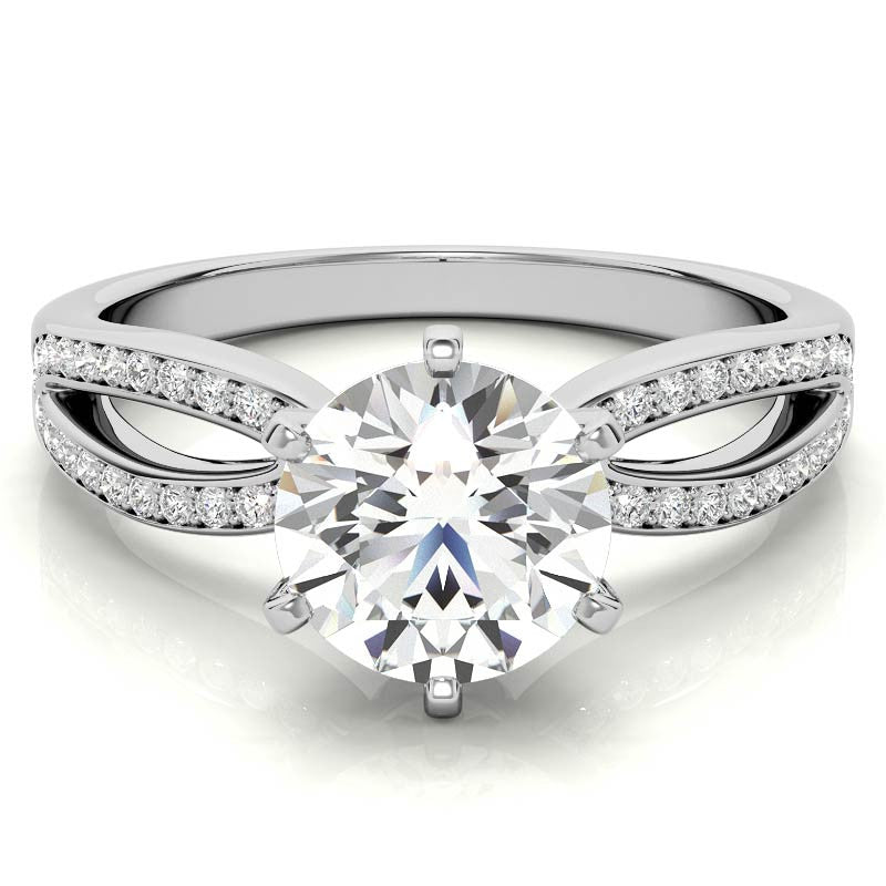 Moissanite & Diamond Pave Split Shank Engagement Ring