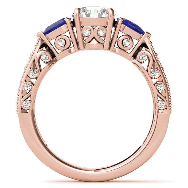 Round & Pear Sapphire Antique Moissanite Engagement Ring