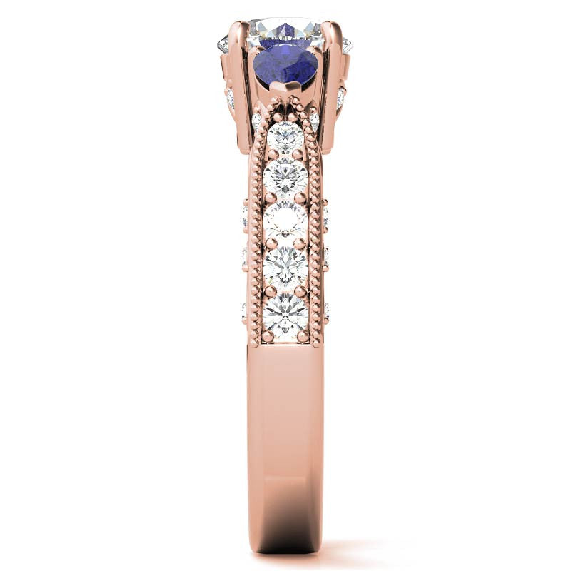Round & Pear Sapphire Antique Moissanite Engagement Ring