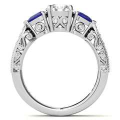 Round & Pear Sapphire Antique Moissanite Engagement Ring