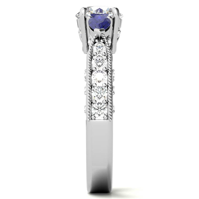 Round & Pear Sapphire Antique Moissanite Engagement Ring
