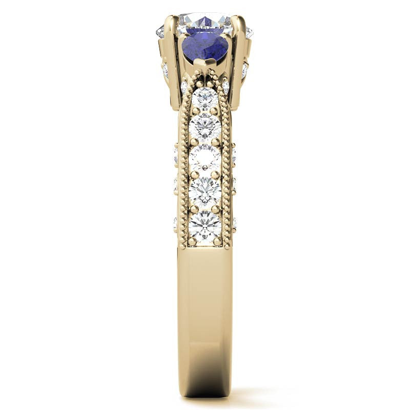 Round & Pear Sapphire Antique Moissanite Engagement Ring