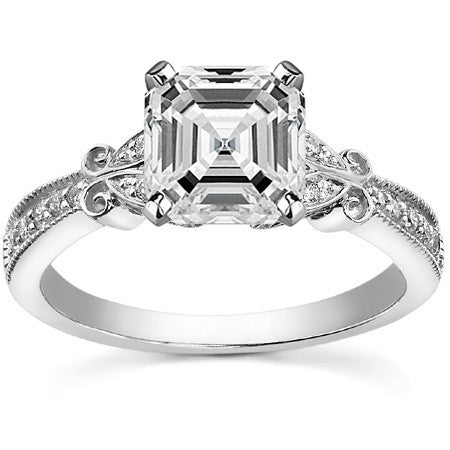 Round Brilliant Moissanite Antique Milgrain Engagement Ring Setting