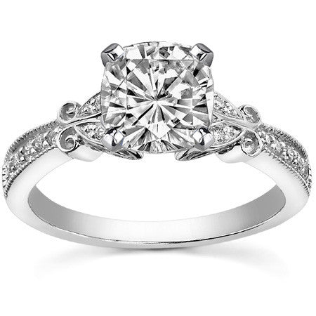 Round Brilliant Moissanite Antique Milgrain Engagement Ring Setting
