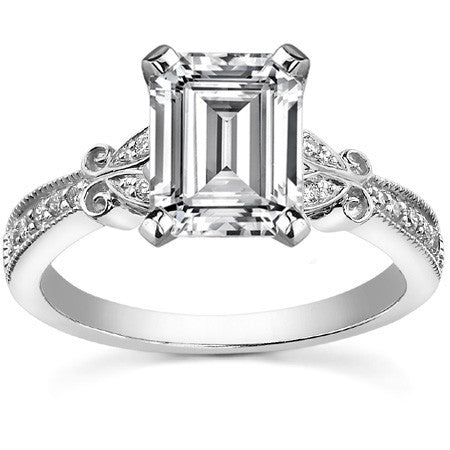 Round Brilliant Moissanite Antique Milgrain Engagement Ring Setting