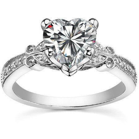 Round Brilliant Moissanite Antique Milgrain Engagement Ring Setting