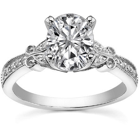 Round Brilliant Moissanite Antique Milgrain Engagement Ring Setting