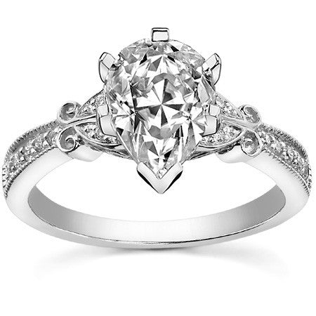 Round Brilliant Moissanite Antique Milgrain Engagement Ring Setting