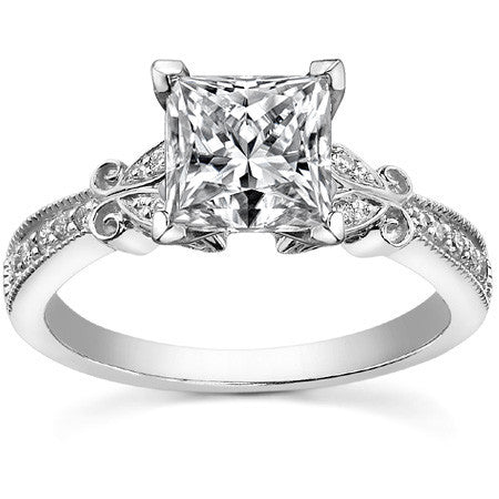 Round Brilliant Moissanite Antique Milgrain Engagement Ring Setting