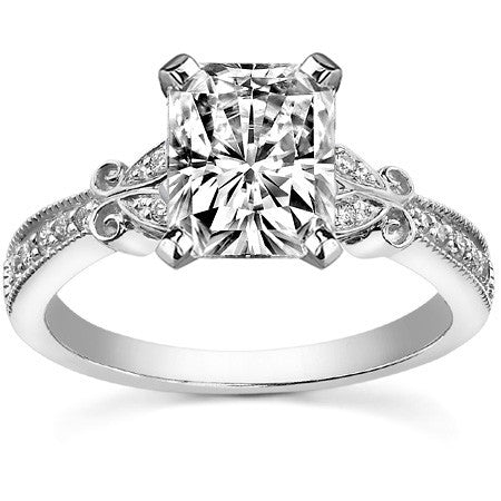 Round Brilliant Moissanite Antique Milgrain Engagement Ring Setting
