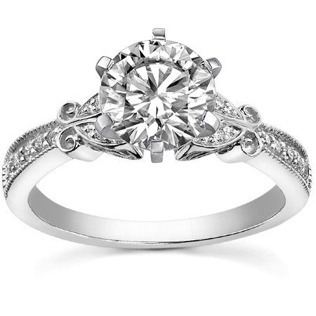 Round Brilliant Moissanite Antique Milgrain Engagement Ring Setting