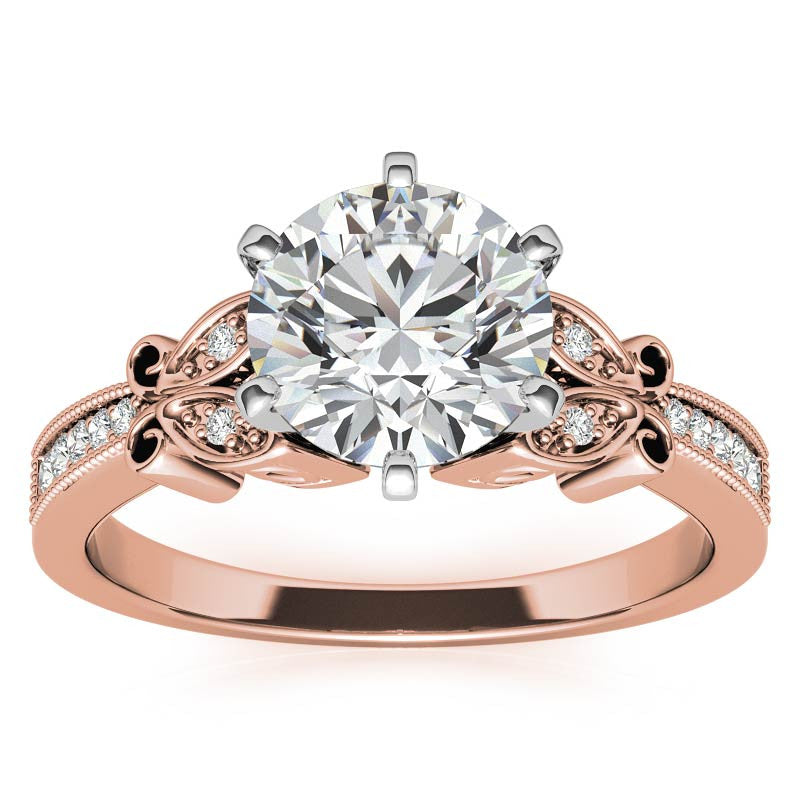 Round Brilliant Moissanite Antique Milgrain Engagement Ring Setting