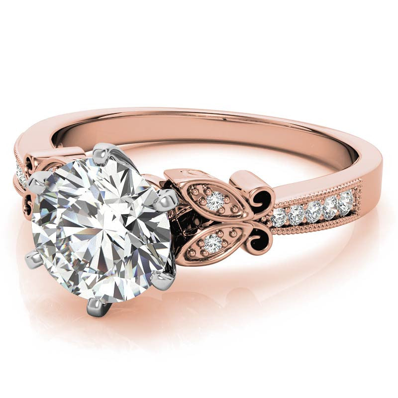 Round Brilliant Moissanite Antique Milgrain Engagement Ring Setting