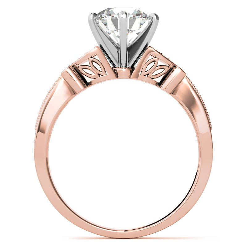 Round Brilliant Moissanite Antique Milgrain Engagement Ring Setting