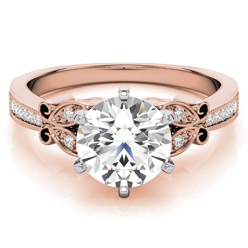 Round Brilliant Moissanite Antique Milgrain Engagement Ring Setting