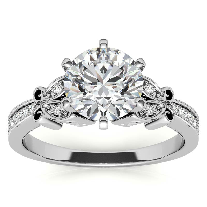 Round Brilliant Moissanite Antique Milgrain Engagement Ring Setting