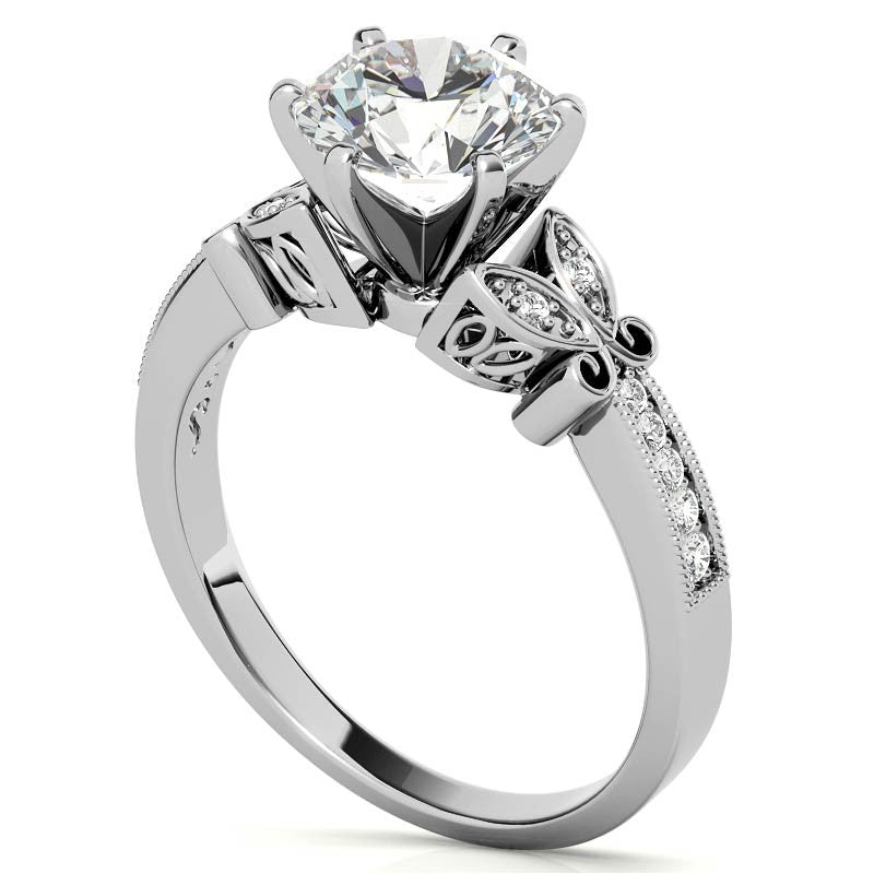 Round Brilliant Moissanite Antique Milgrain Engagement Ring Setting