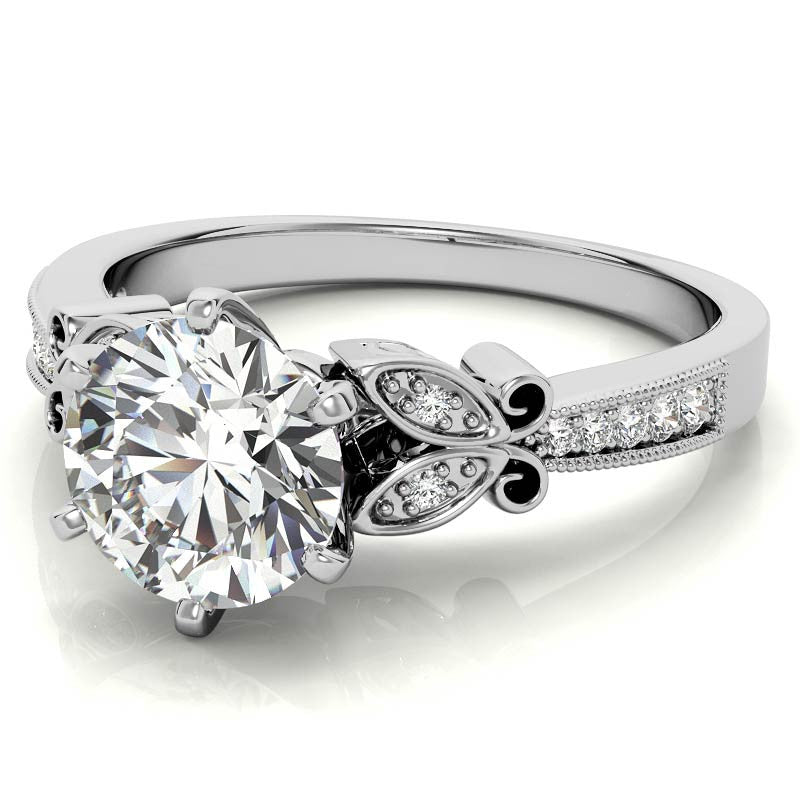 Round Brilliant Moissanite Antique Milgrain Engagement Ring Setting