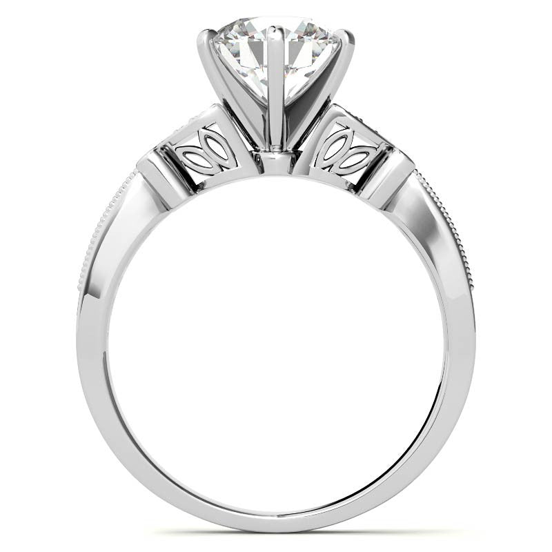 Round Brilliant Moissanite Antique Milgrain Engagement Ring Setting