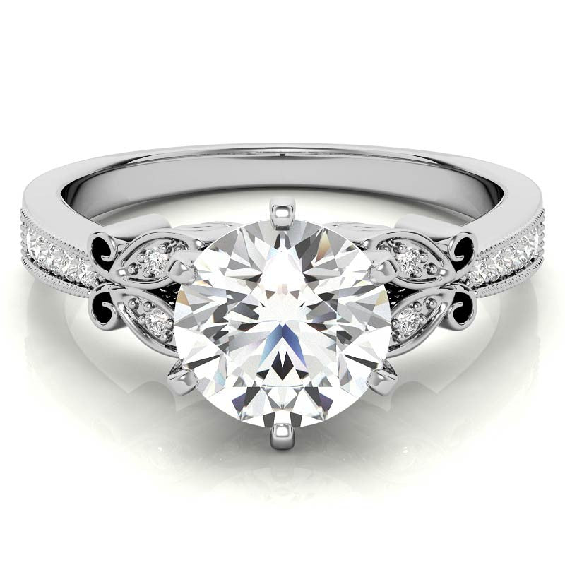 Round Brilliant Moissanite Antique Milgrain Engagement Ring Setting
