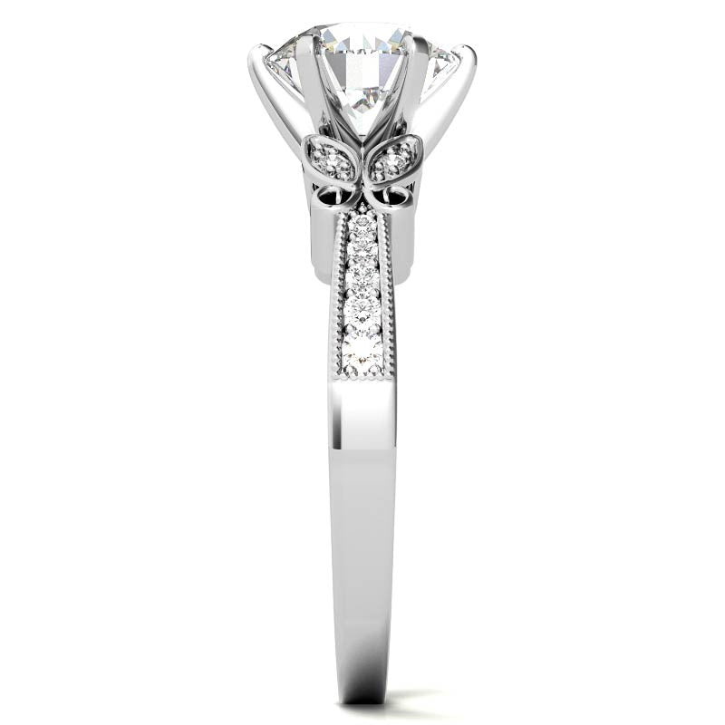 Round Brilliant Moissanite Antique Milgrain Engagement Ring Setting