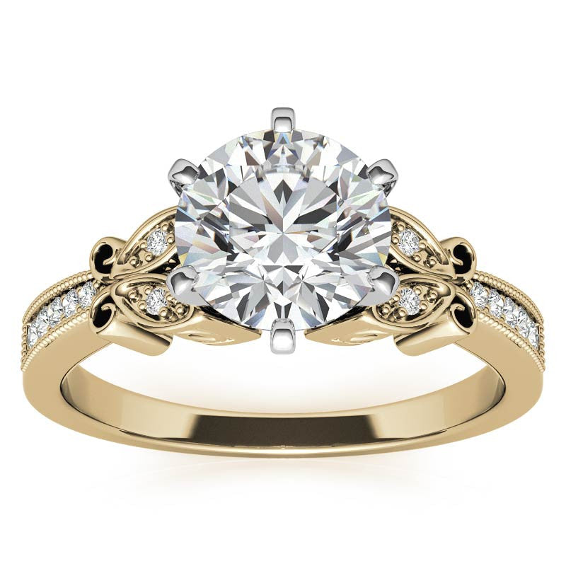 Round Brilliant Moissanite Antique Milgrain Engagement Ring Setting