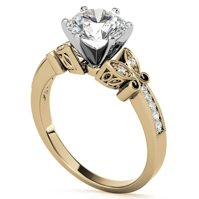 Round Brilliant Moissanite Antique Milgrain Engagement Ring Setting