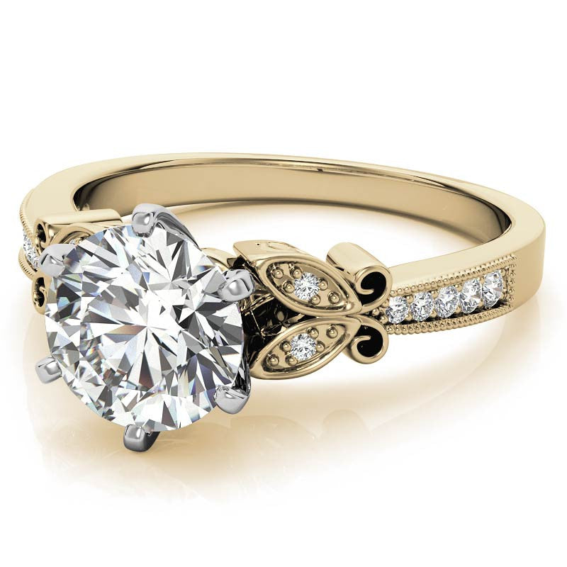 Round Brilliant Moissanite Antique Milgrain Engagement Ring Setting