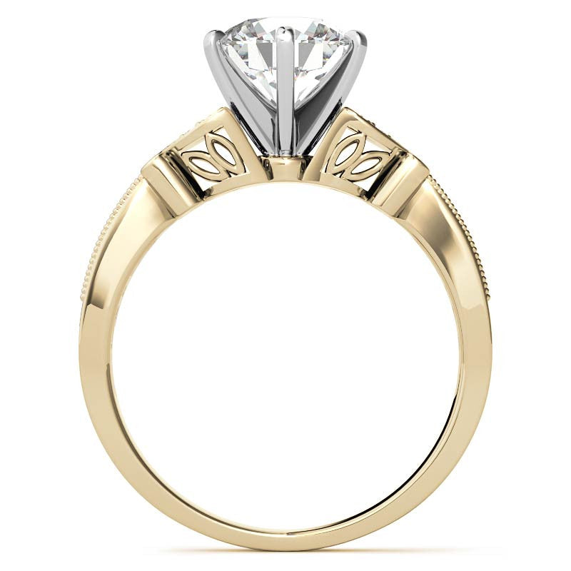Round Brilliant Moissanite Antique Milgrain Engagement Ring Setting