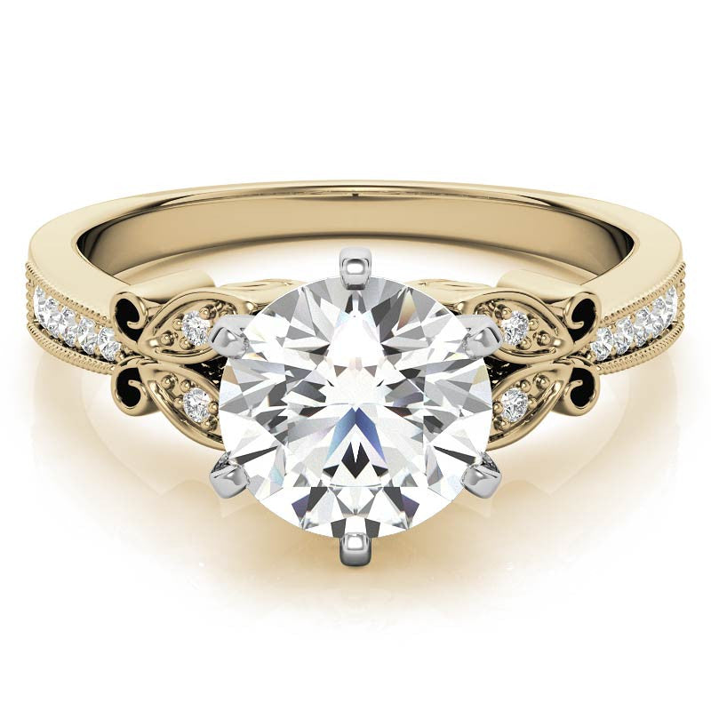 Round Brilliant Moissanite Antique Milgrain Engagement Ring Setting