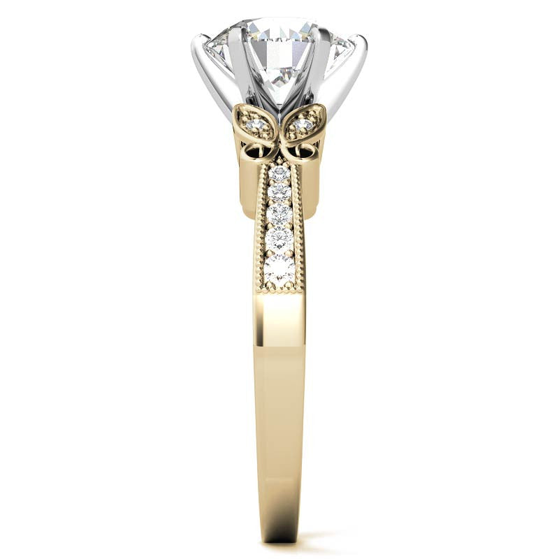 Round Brilliant Moissanite Antique Milgrain Engagement Ring Setting