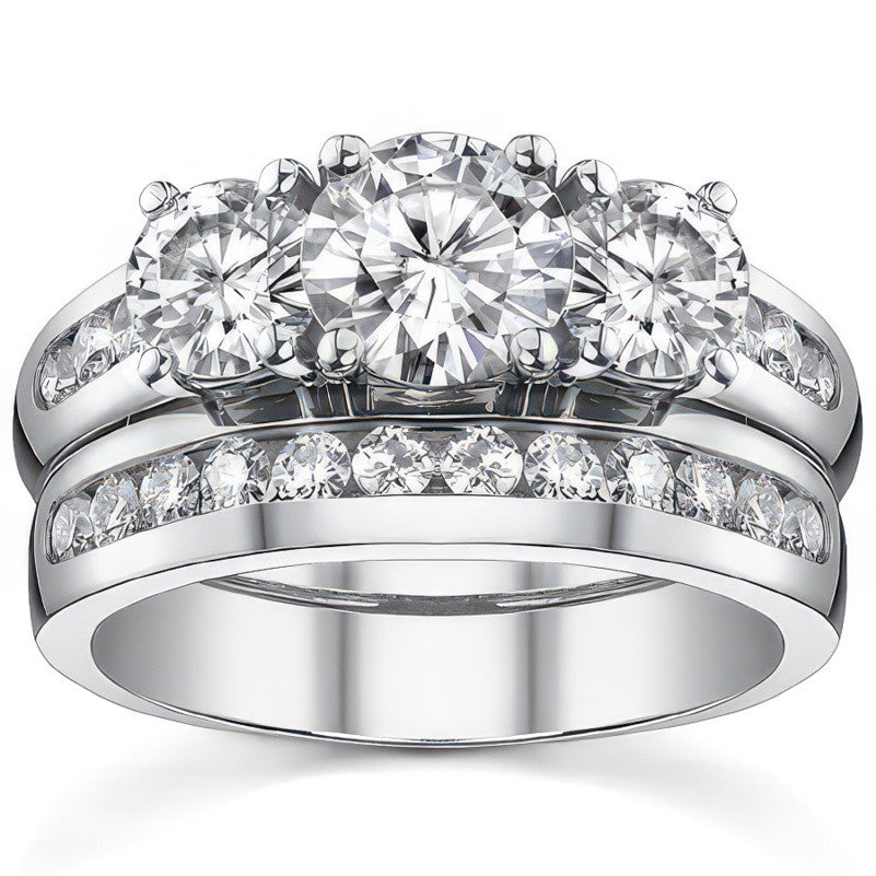 Three-Stone Flush Fit Style Moissanite Engagement Ring