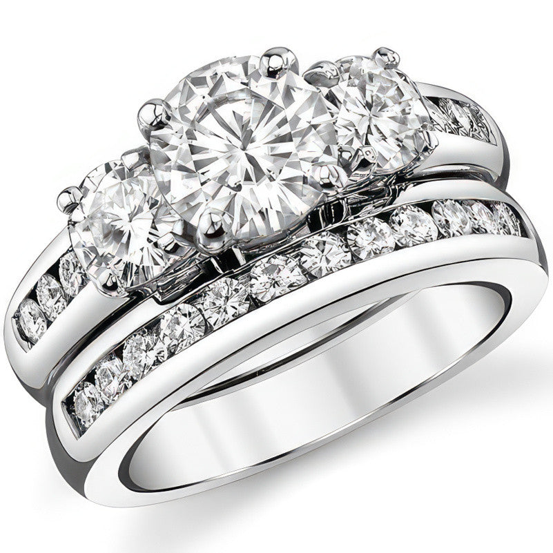 Three-Stone Flush Fit Style Moissanite Engagement Ring