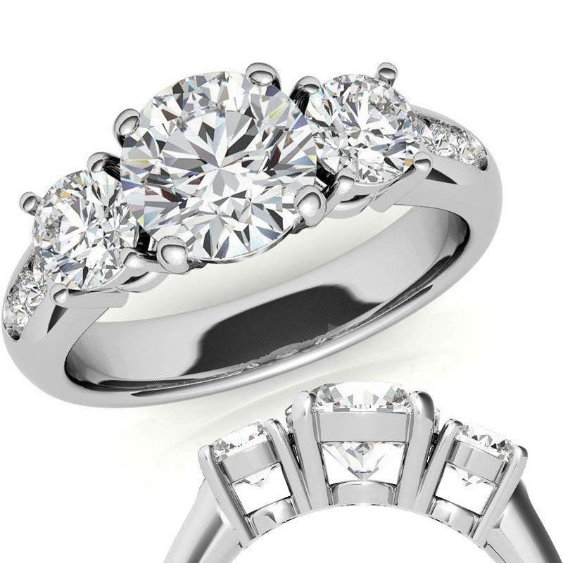 Three-Stone Flush Fit Style Moissanite Engagement Ring