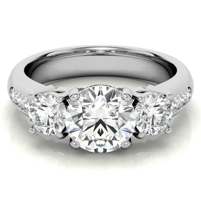 Three-Stone Flush Fit Style Moissanite Engagement Ring