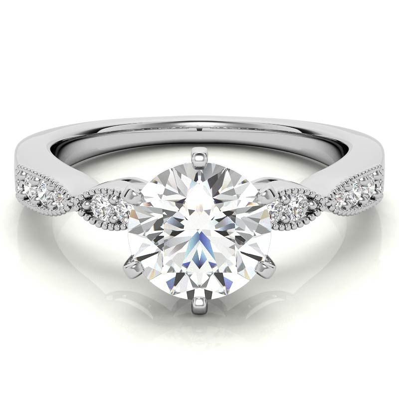 Moissanite Scalloped Milgrain Style Engagement Ring Setting