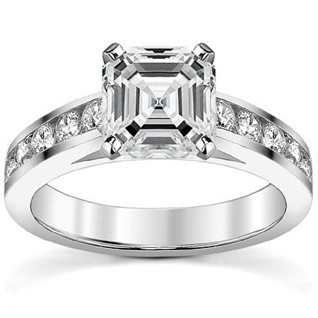 Round Brilliant Moissanite Cathedral Channel Engagement Ring, 0.60ct
