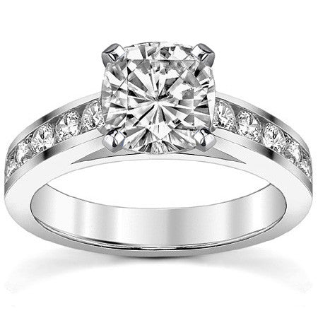 Round Brilliant Moissanite Cathedral Channel Engagement Ring, 0.60ct