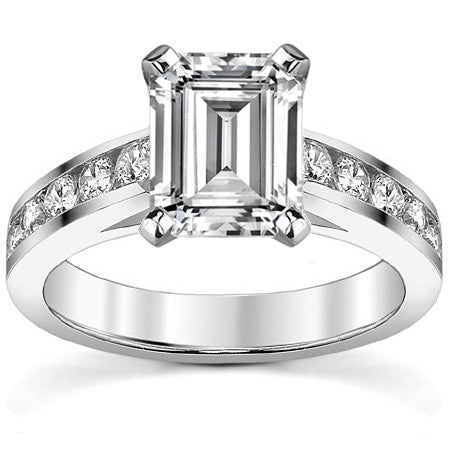 Round Brilliant Moissanite Cathedral Channel Engagement Ring, 0.60ct