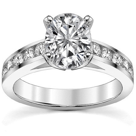 Round Brilliant Moissanite Cathedral Channel Engagement Ring, 0.60ct
