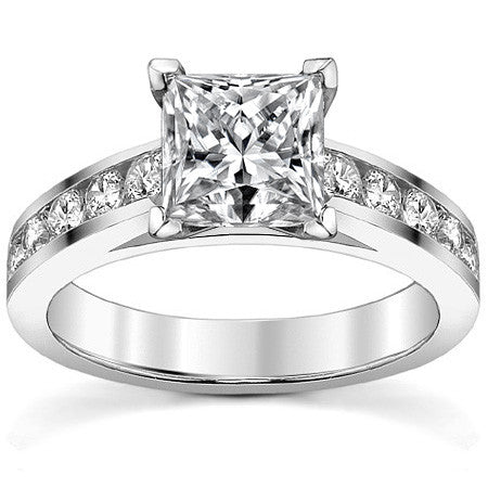 Round Brilliant Moissanite Cathedral Channel Engagement Ring, 0.60ct
