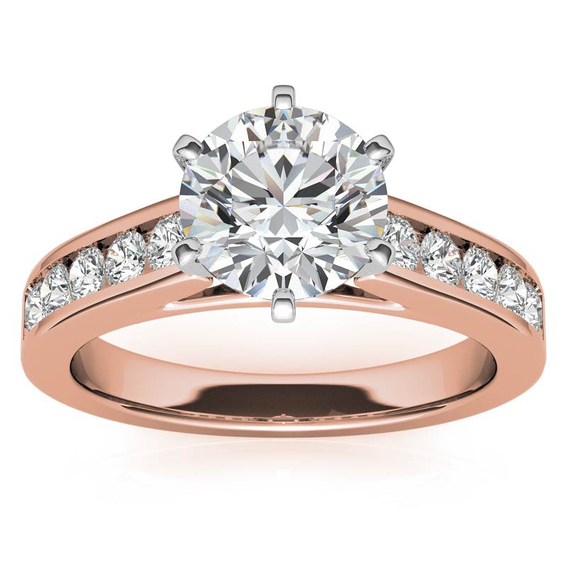 Round Brilliant Moissanite Cathedral Channel Engagement Ring, 0.60ct